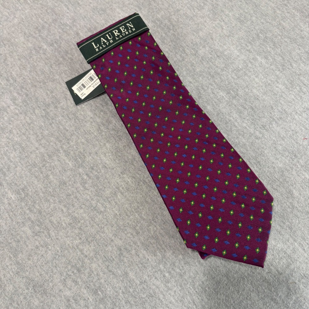 Lauren Ralph Lauren Mens Burgundy Silk Geometric Diamond Pattern Necktie NWT